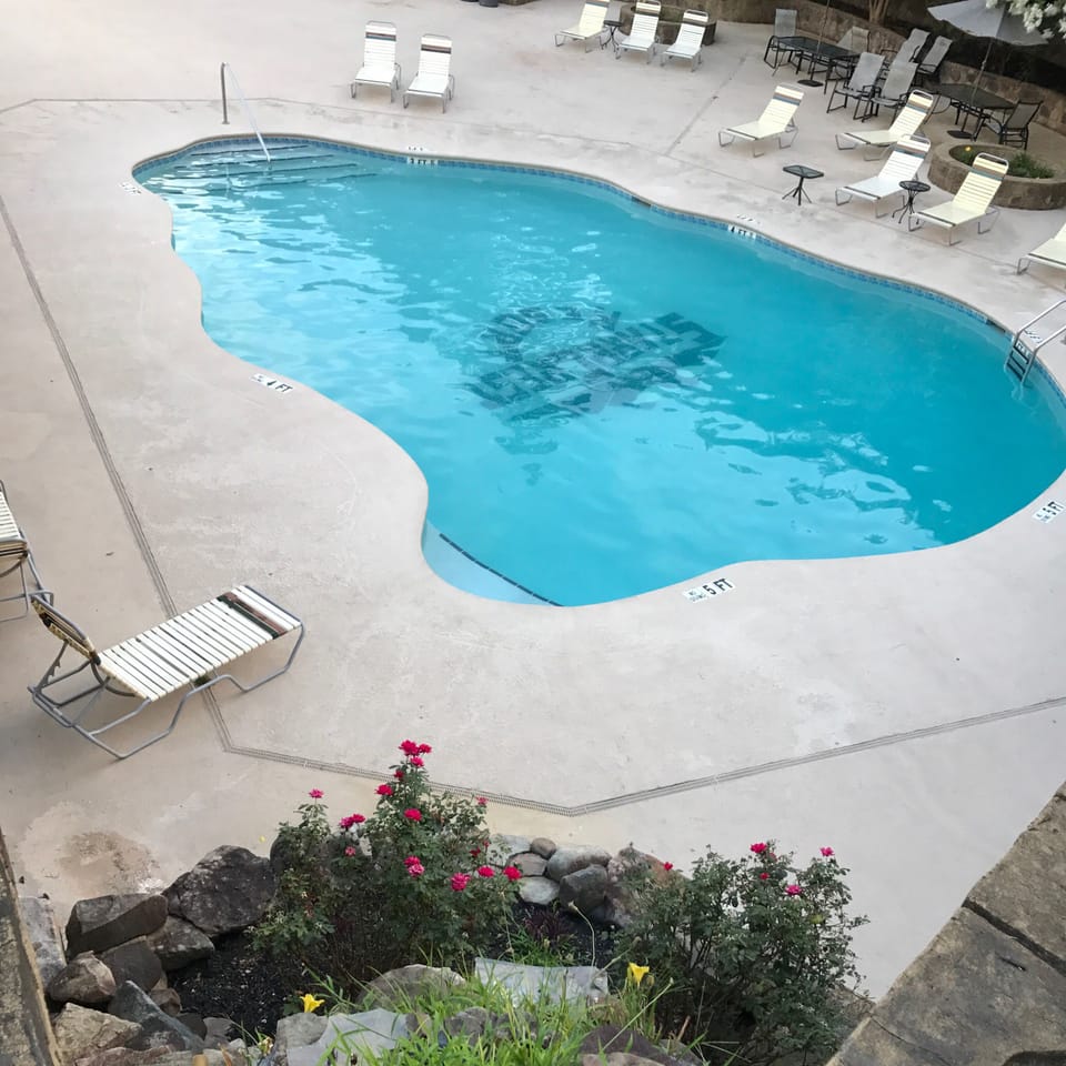 Starr Creat Resort Pool.  Resort entrance. Cabin is .5 up the resort. 