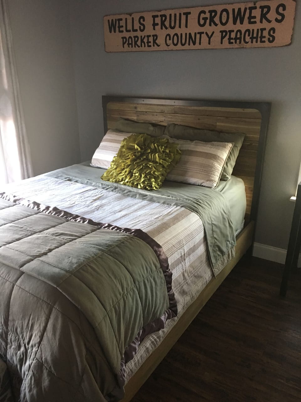 Queen bed in front bedroom.