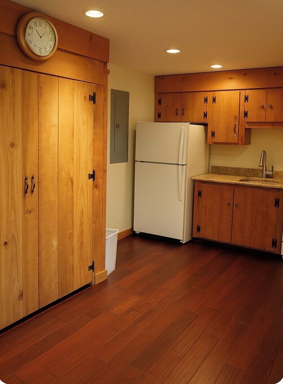 Stacked washer/dryer in cabinet 