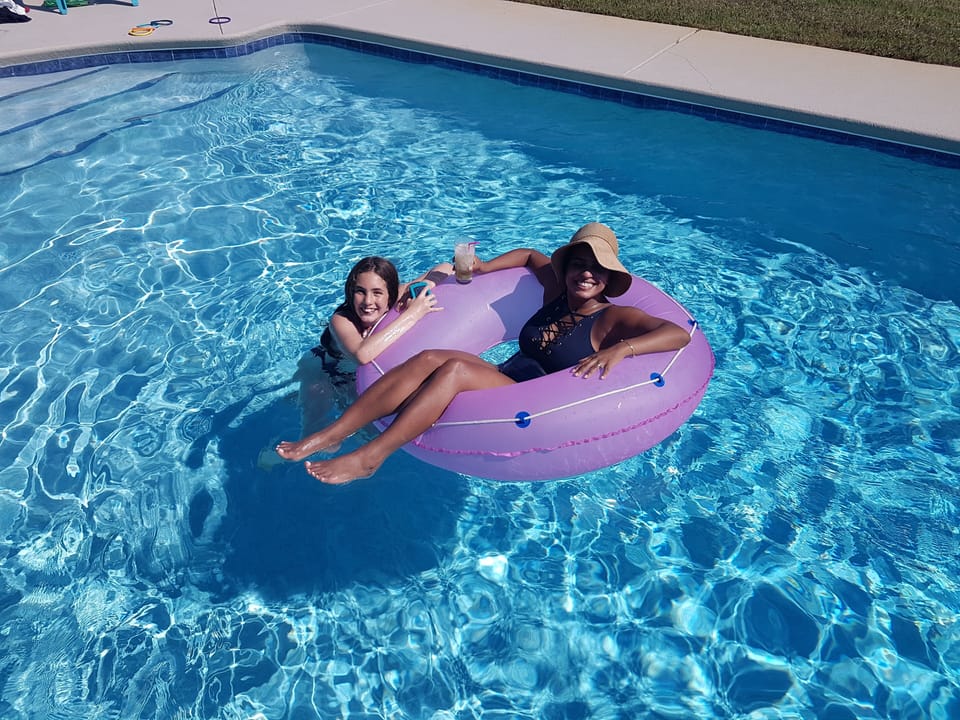 Large pool is lovely all year around.