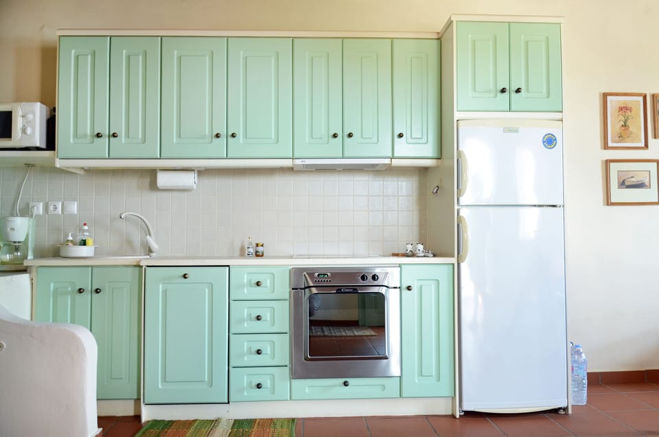 Kitchen area with dish washer and refrigerator.