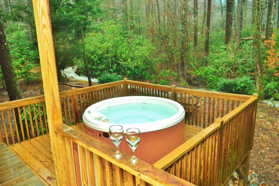 Hot Tub overlooks the large creek that runs through the property.