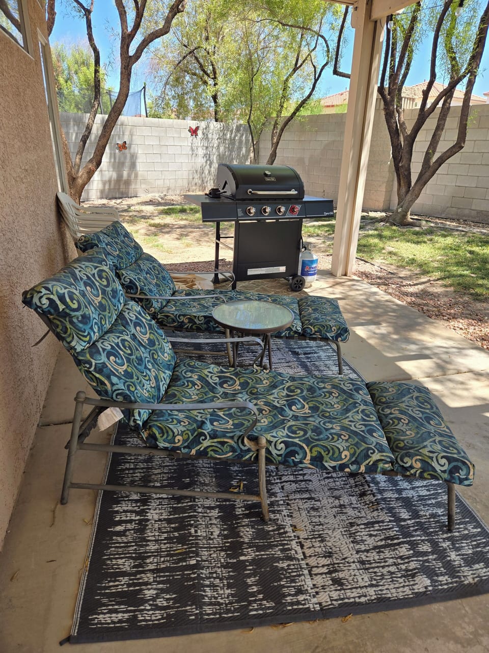 Back patio lounge chairs-gas bbq