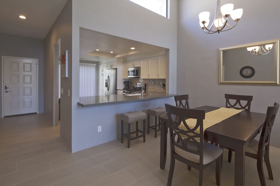 Dining table with room for six.  