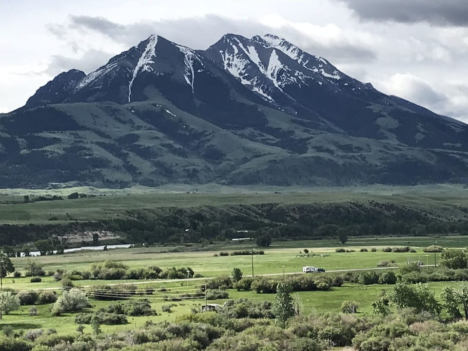 Emigrant Peak looking down from the road above the townhouses