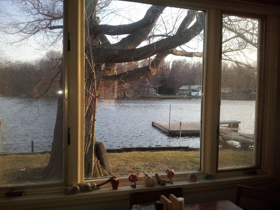 view of water & dock  from the kitchen window. 