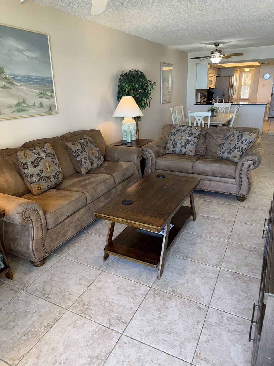 View of main living area back to the kitchen 