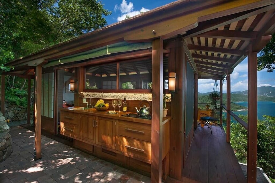 Under-roof outdoor kitchen are 