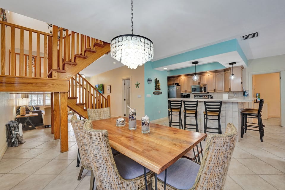 View of Villa Pine from dining area to kitchen to family room