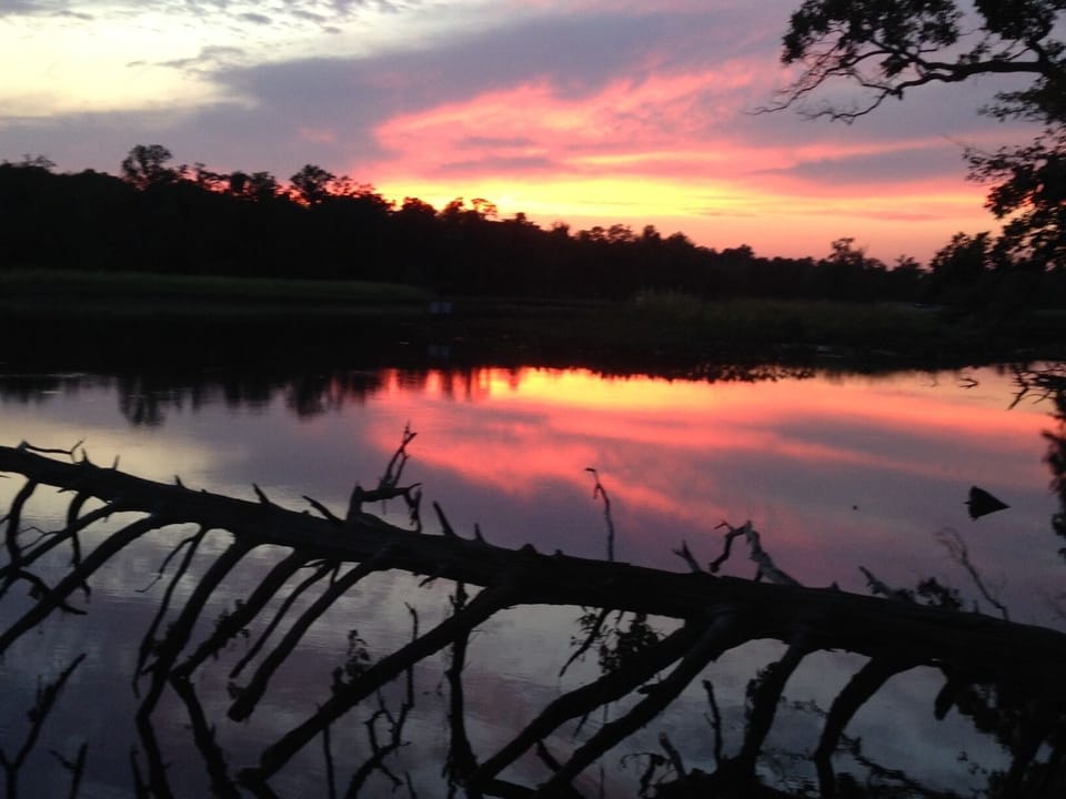 Choptank River view from the dock looking north  - Sunset ablaze!