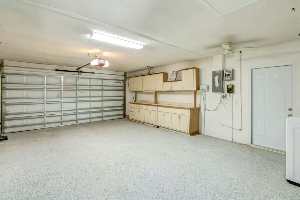 Vast garage easily parks two vehicles