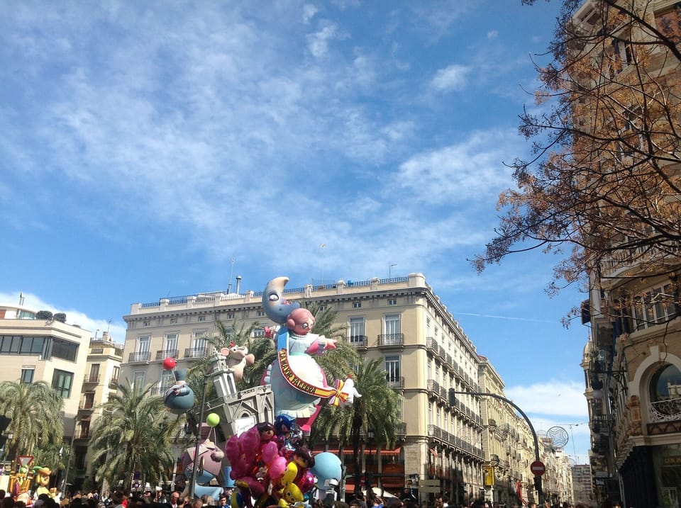 The building at Plaza de la Reina during Fallas Festival (March 15th -19th)