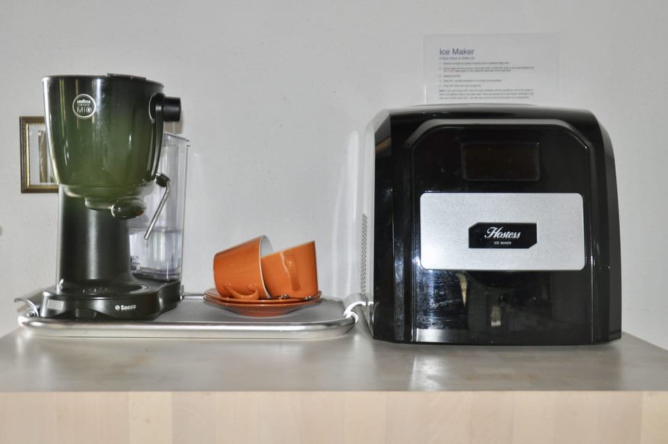 Coffee machine and ice-maker.  Essential holiday accessories.