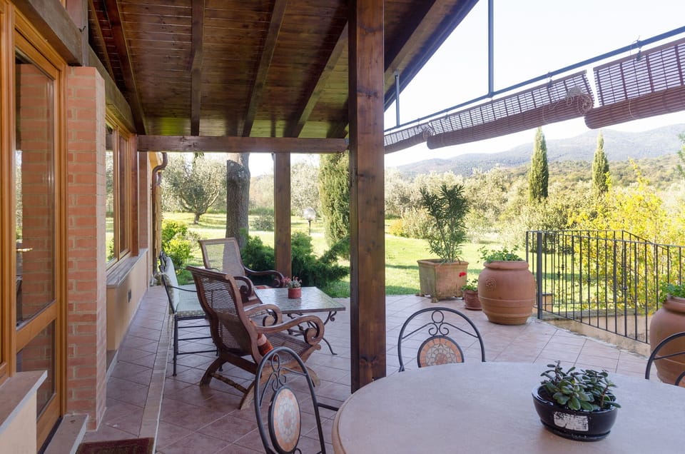 One of the many outdoor sitting areas