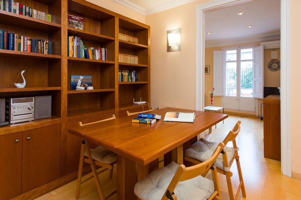 Dining area with library, movies and music collection