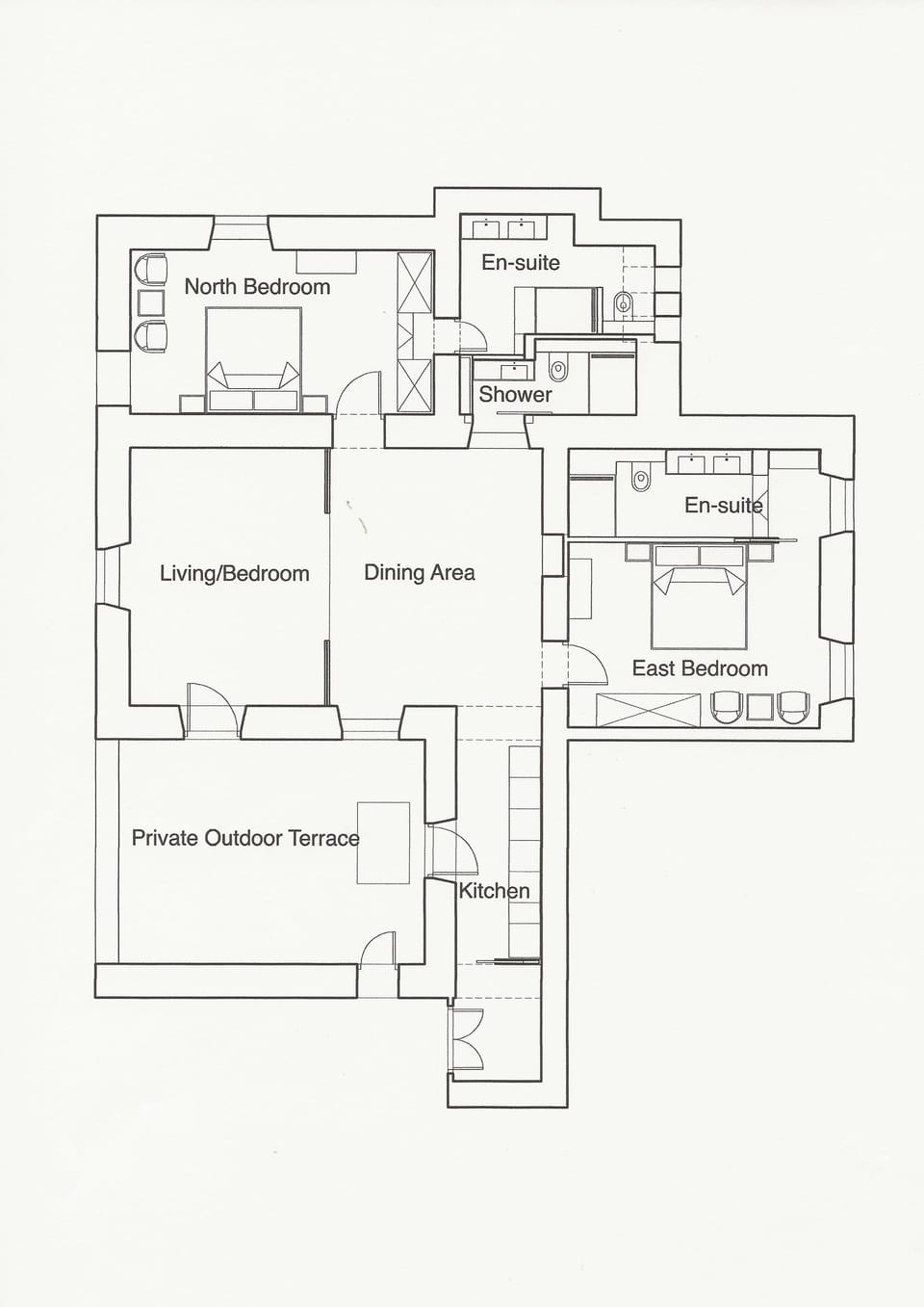 Floodplan demonstrating particularly 3rd bedroom/living room arrangement