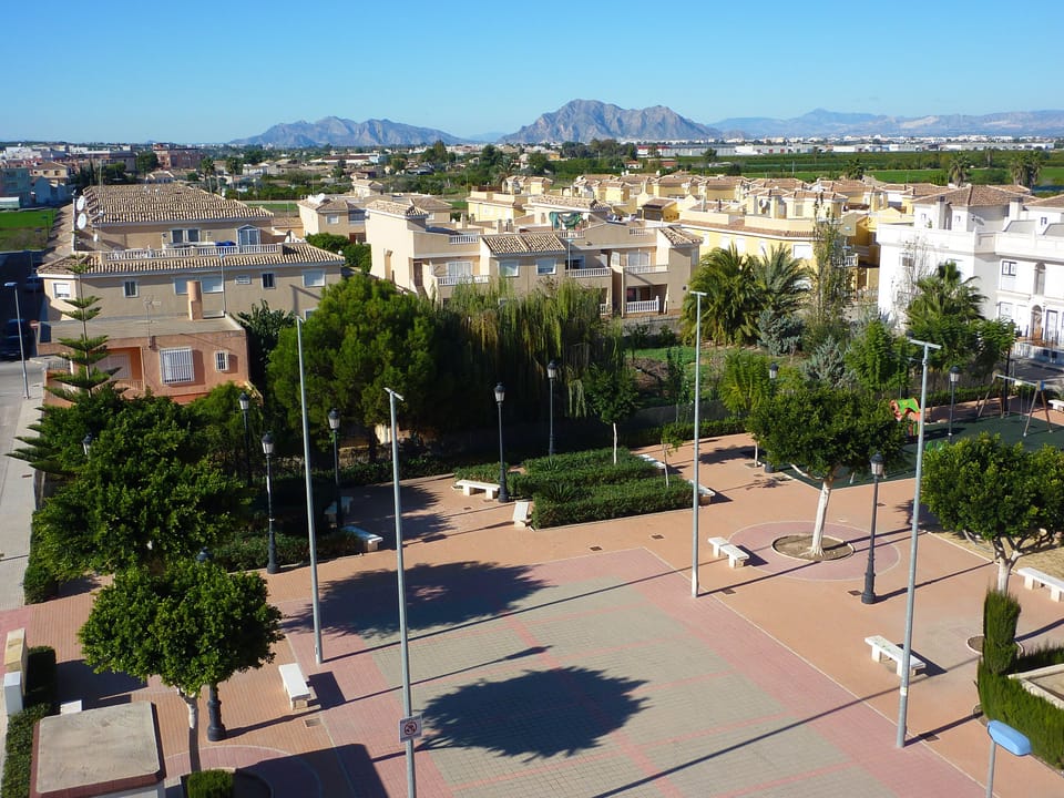 looking at the park and the mountains of Orihuela and village 