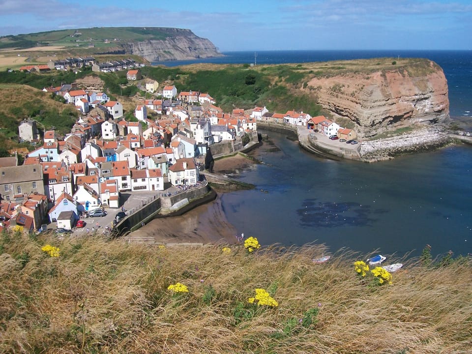 View of Staithes from the coastal path above the village.