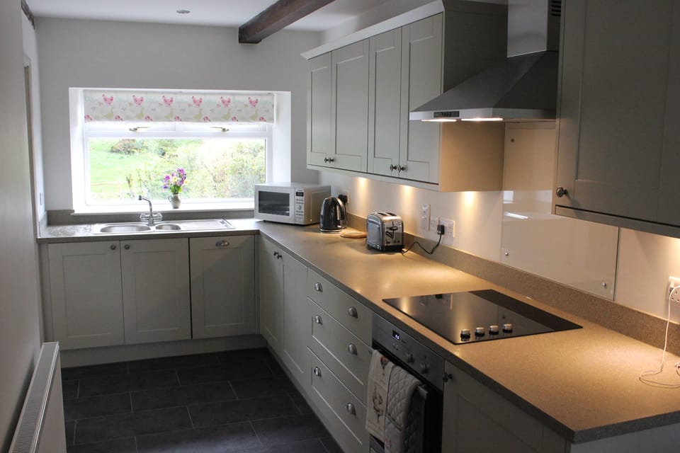 Fully equipped kitchen with nespresso coffee machine, dishwasher and microwave