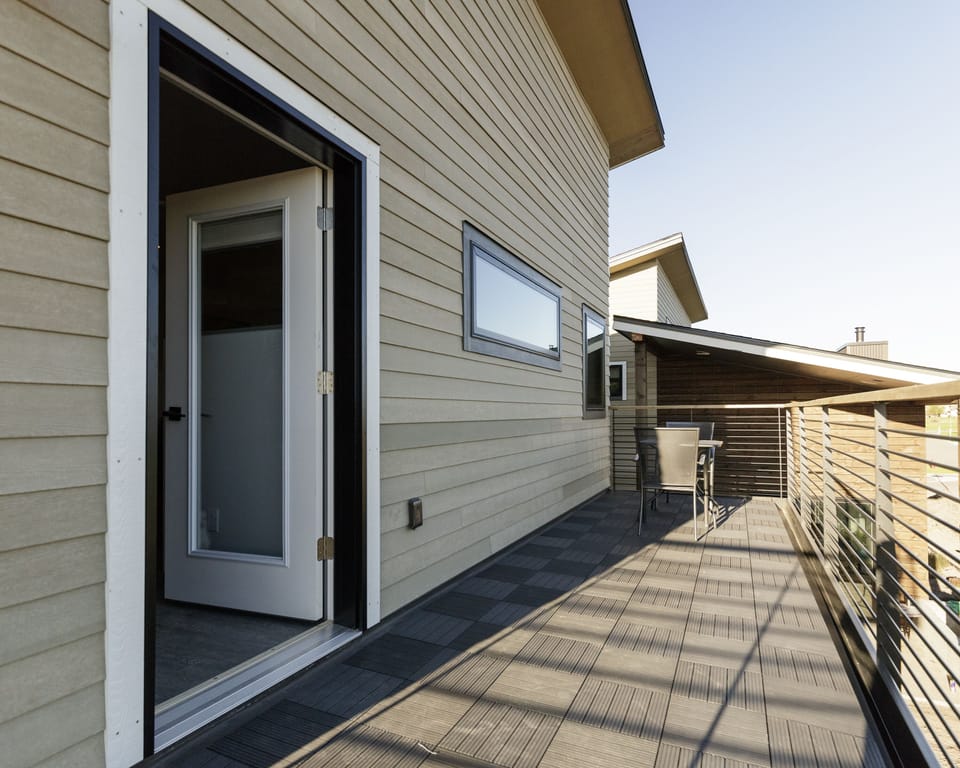 Walk-out deck provides view of Gallatin Valley and place for an outdoor meal.