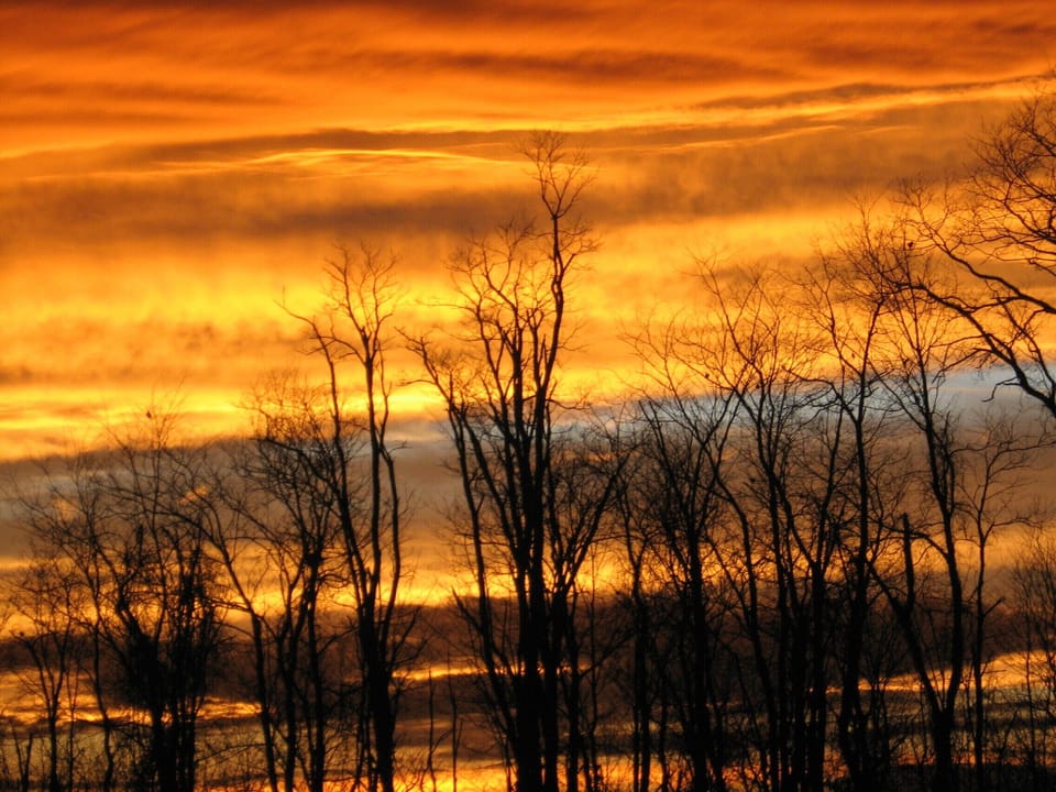 Evening sunset from farmhouse window