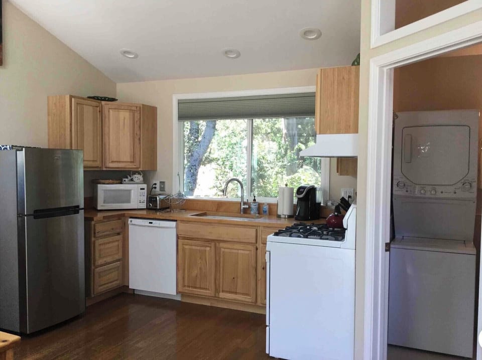 full size refrigerator and Keurig coffee maker