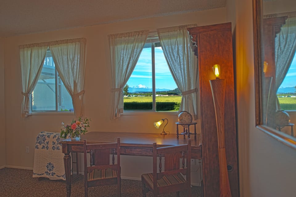 Master downstairs bedroom with Mt. Baker in background