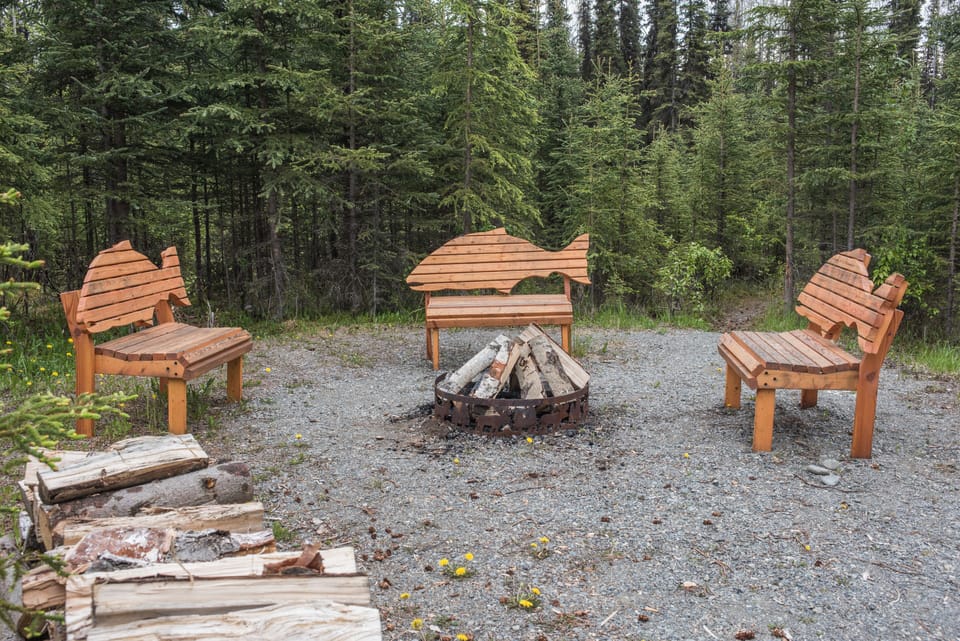 Fire pit area behind the lodge