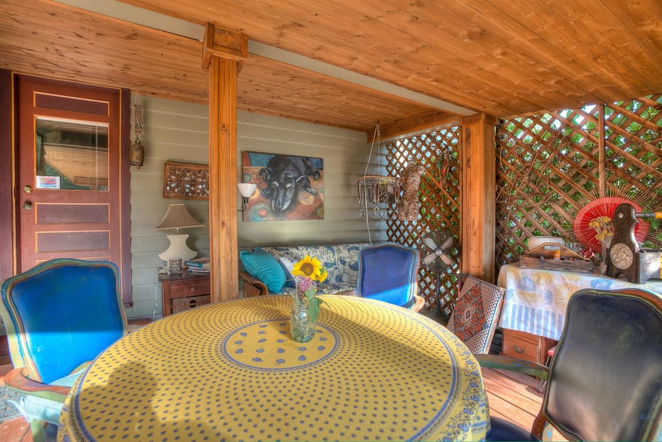 Lower Deck space available to you for meals and your relaxation by pond