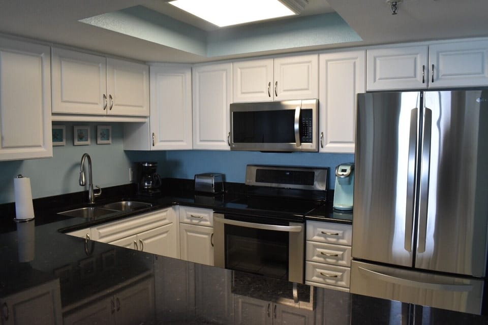 New stainless steel French door fridge, great for all your beach “snacks”! 