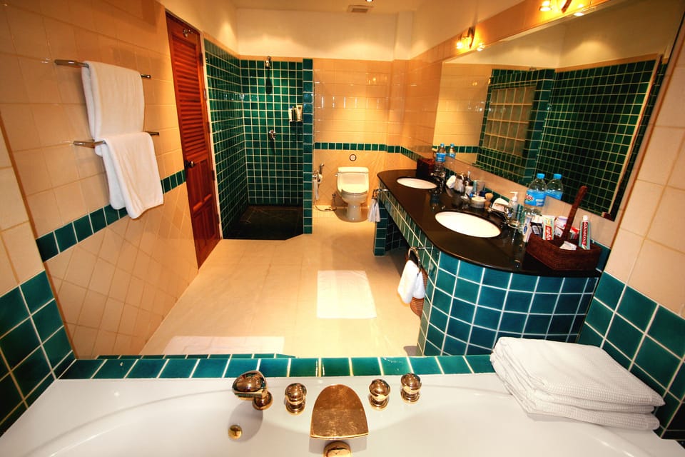 Double Jacuzzi bath in master bathroom