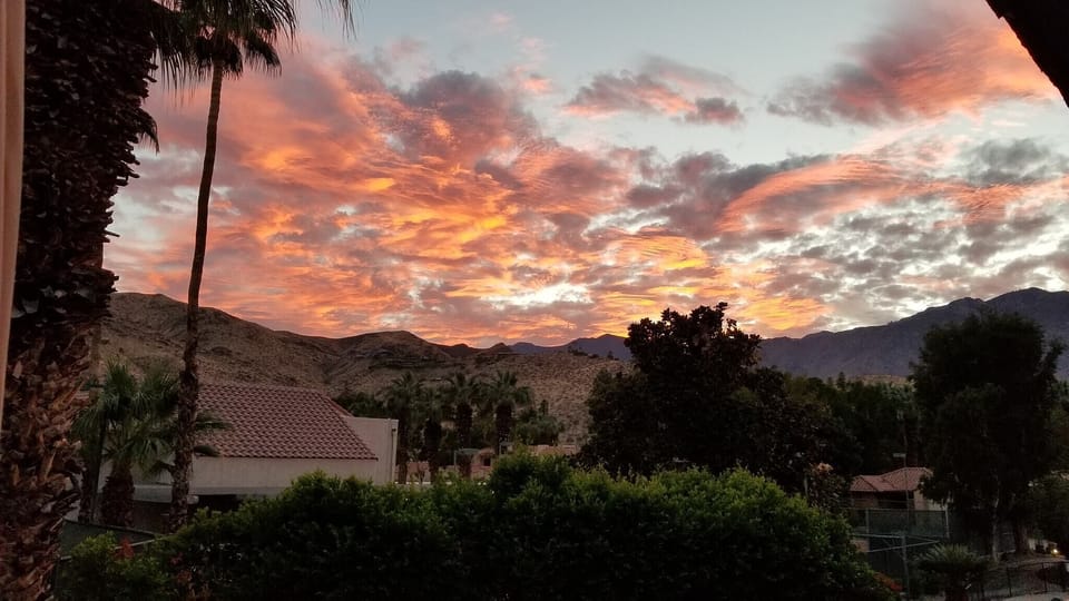 View from our balcony. Bob Hopes house up on the mountain.