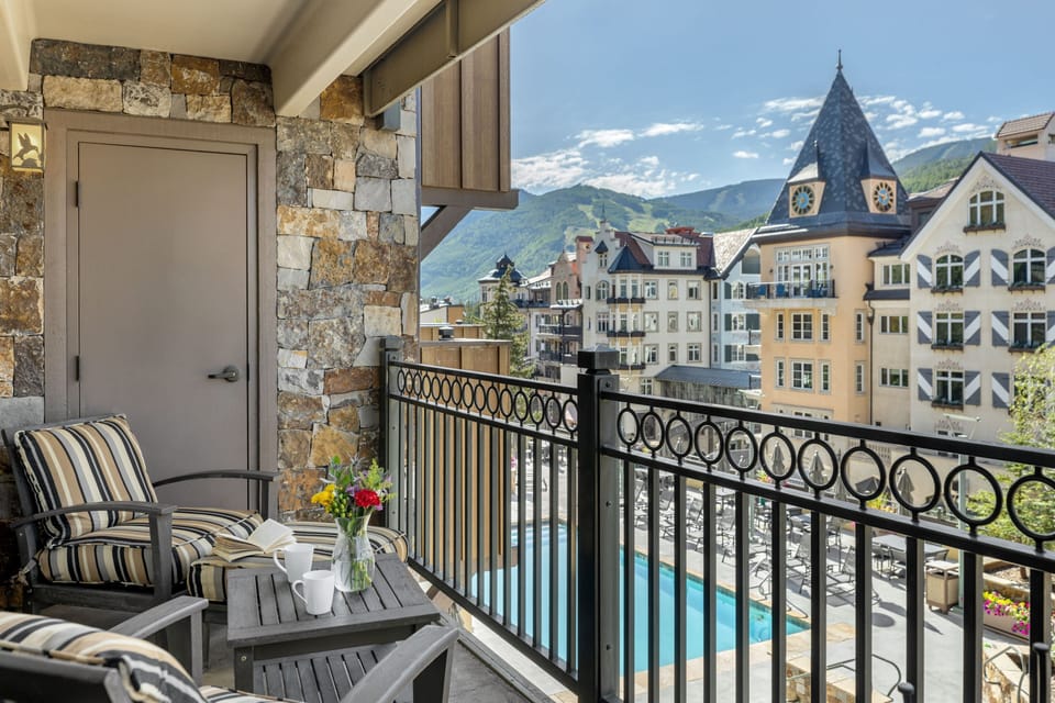 Balcony overlooking pool