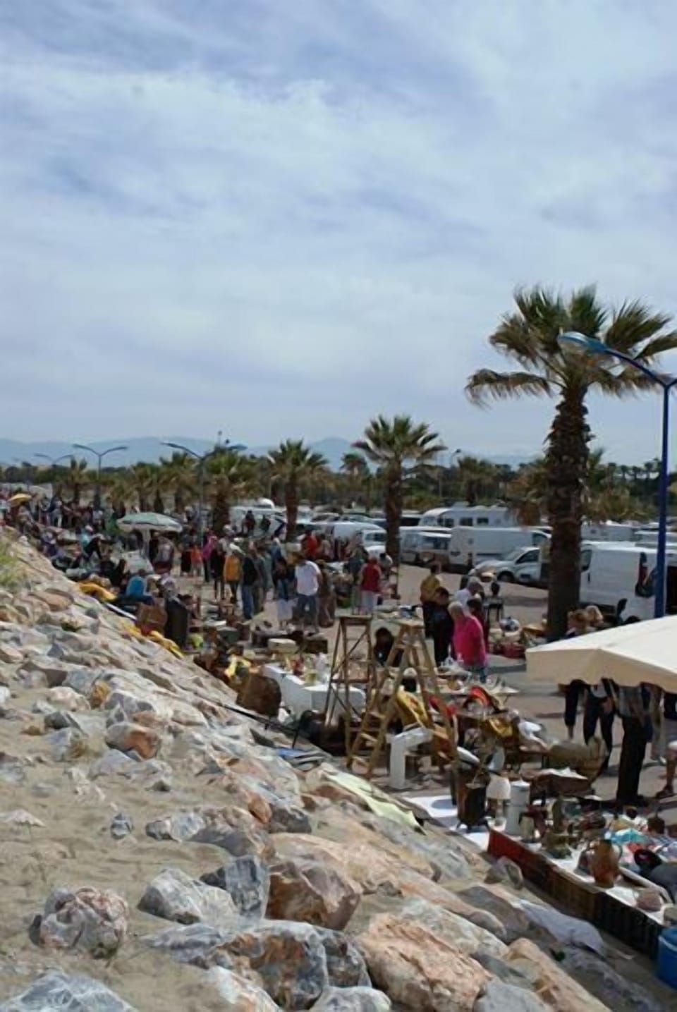 The seaside market is vibrant during the day