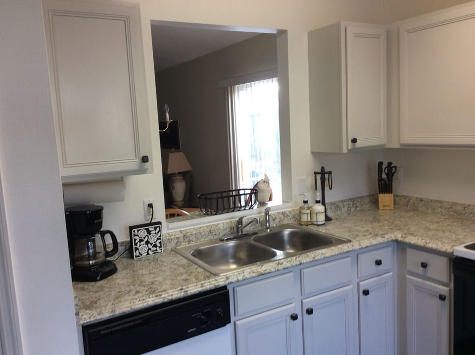 New counters, sink and faucet with sprayer in January 2018.