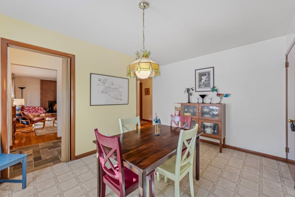 Open floor plan with kitchen and dining areas