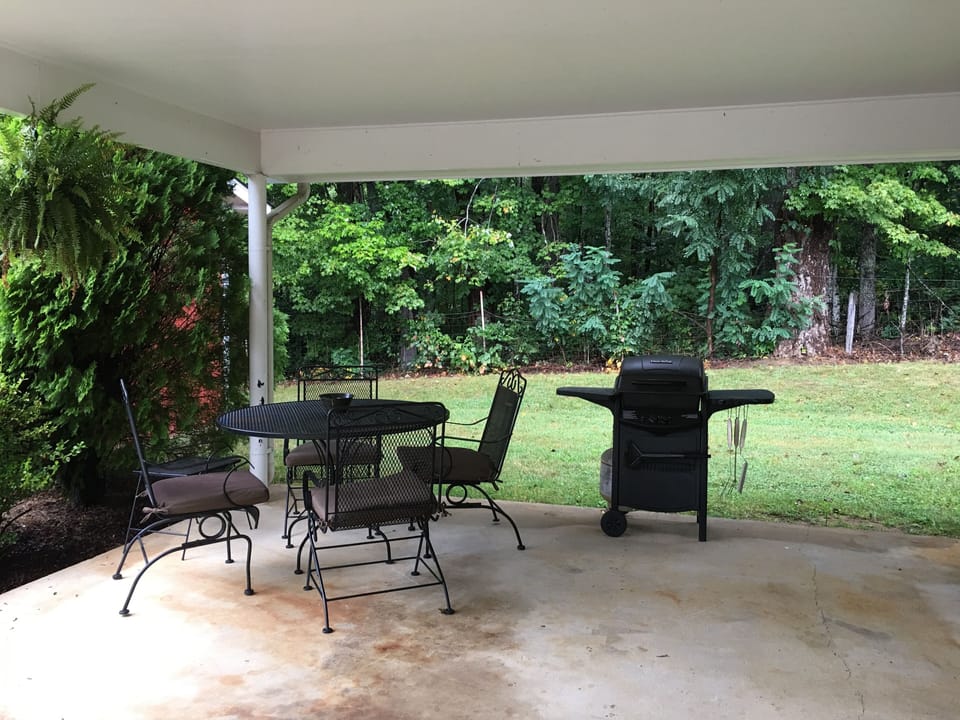 Nice, quiet outdoor eating area with gas grill
