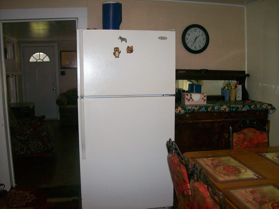 fridge, no ice-maker must fill ice cube pans just like grandma did. Memories!!