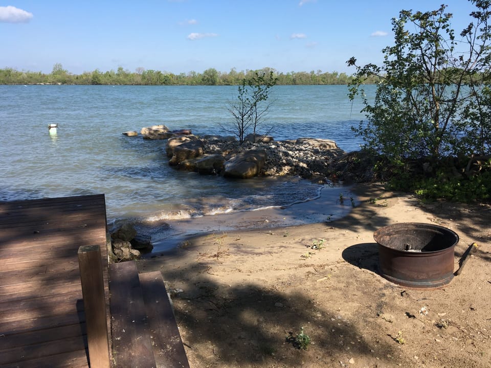 View of the "beach" area & fire pit