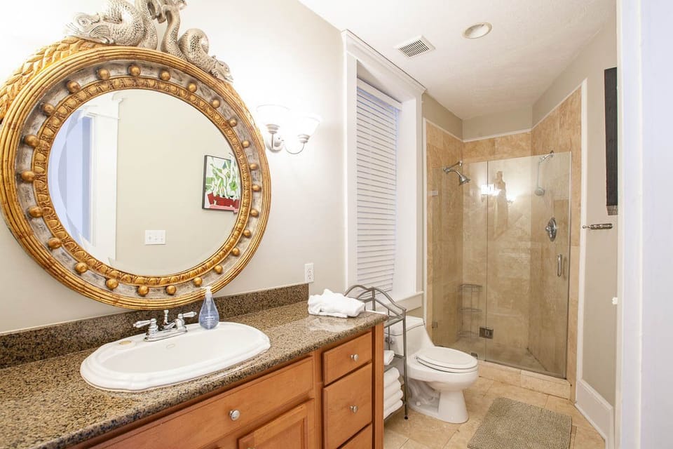 Master bath with walk-in shower. 