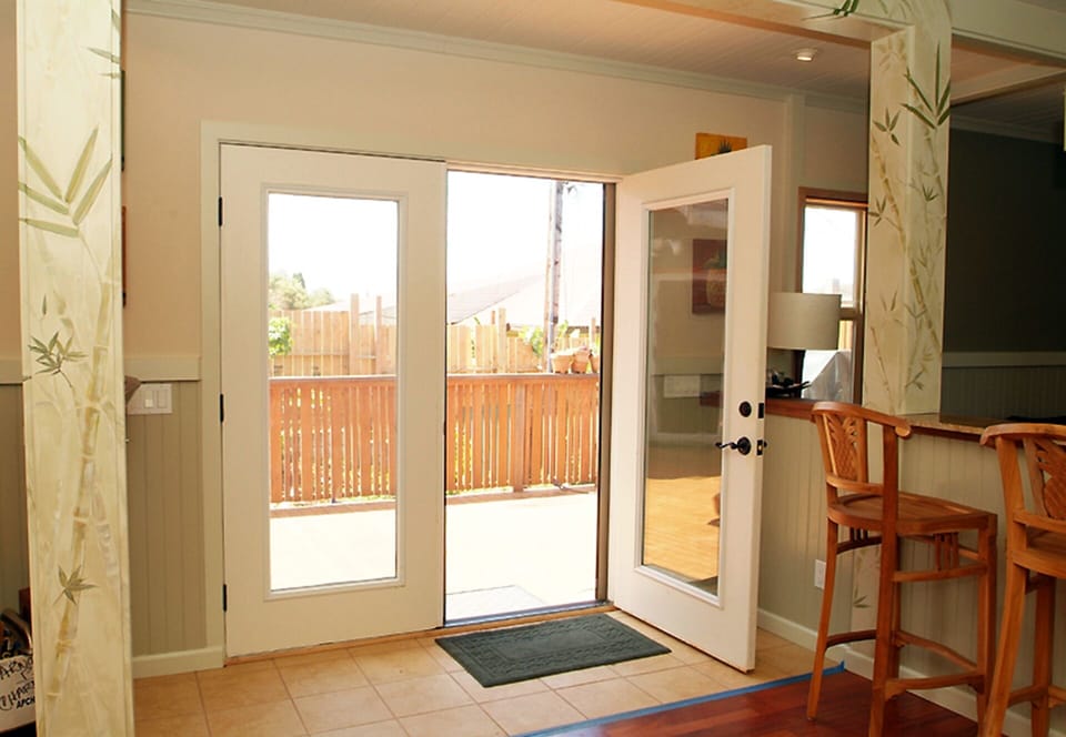 entrance doors from inside. Mural is painted by Jordanne using actual bamboo.