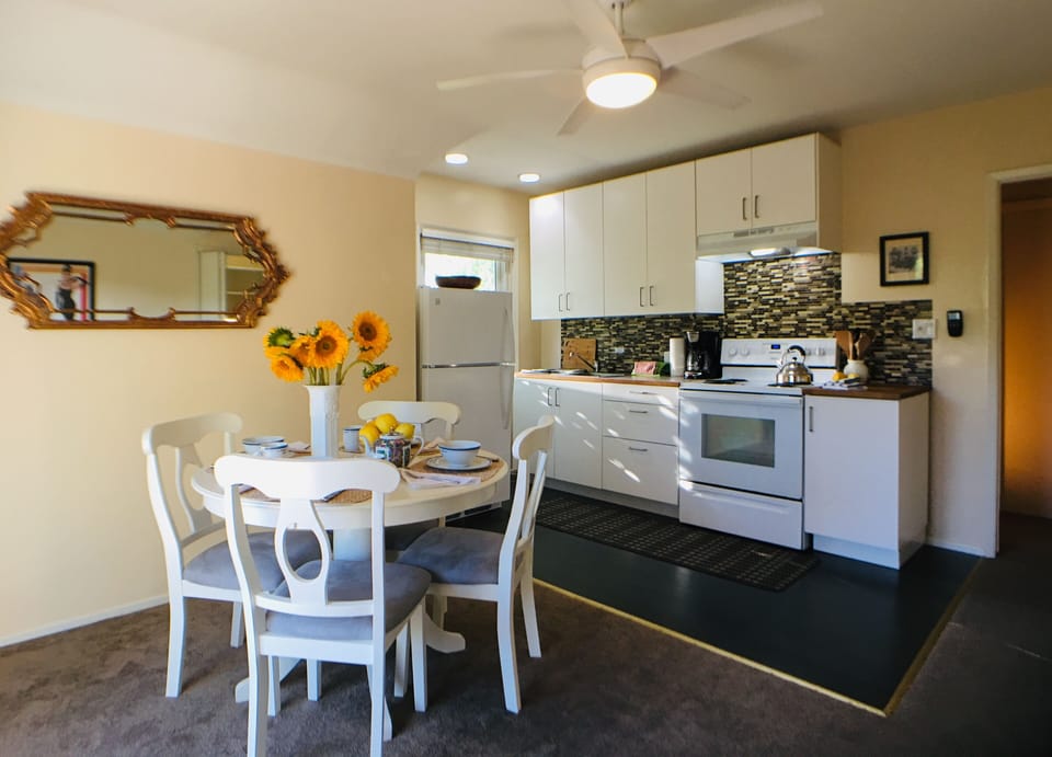 Sunny Kitchen with ceiling fan 