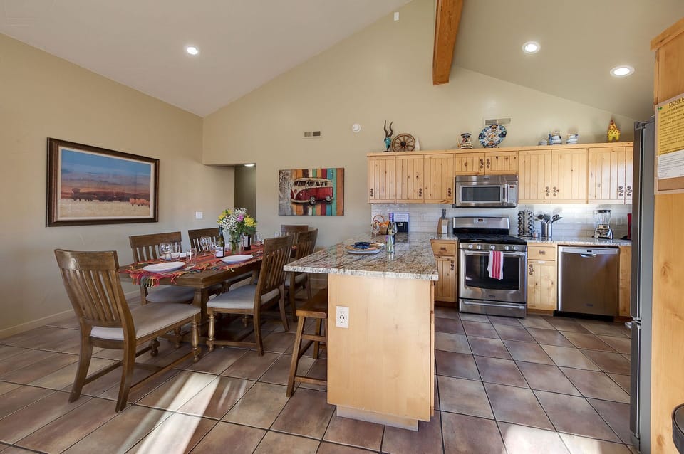 Dining room and kitchen, gas stove