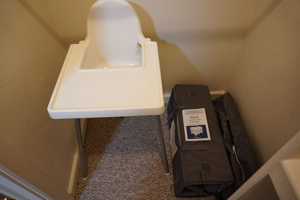 Portable high chair and Pack and Play always in the townhome