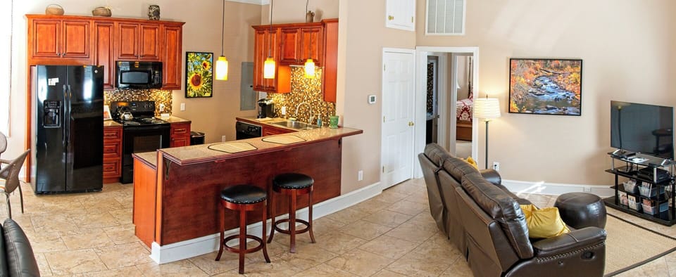 Kitchen and living area.
