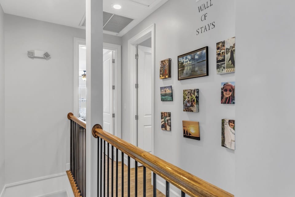 Upstairs balcony features previous guests stays