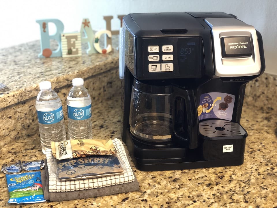 Coffee station and welcome supplies