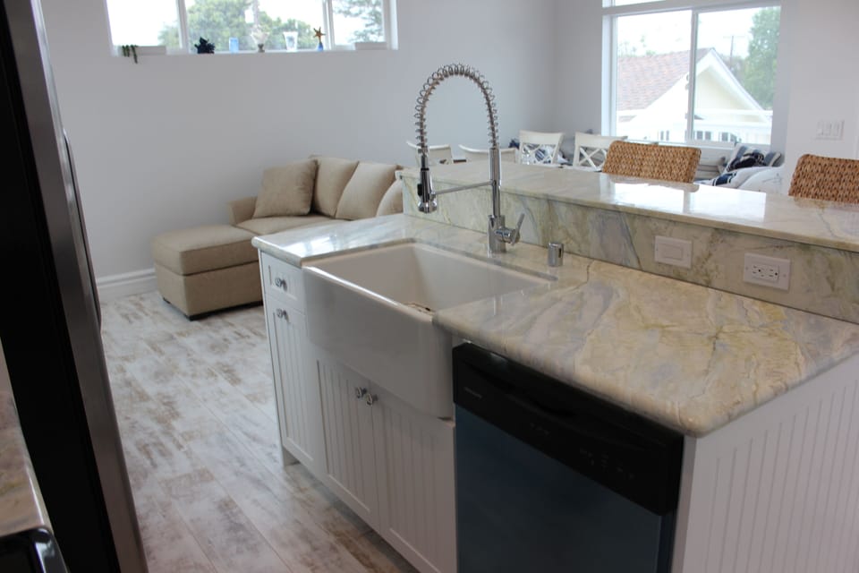 Farmers sink and industrial kitchen sprayer faucet