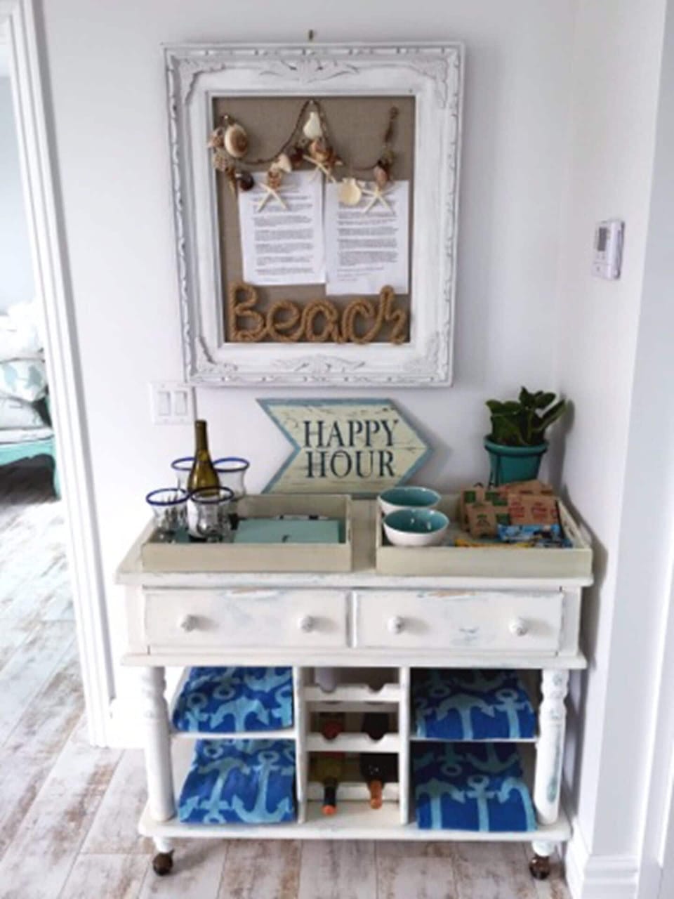 Beach towels, wine and breakfast bar
