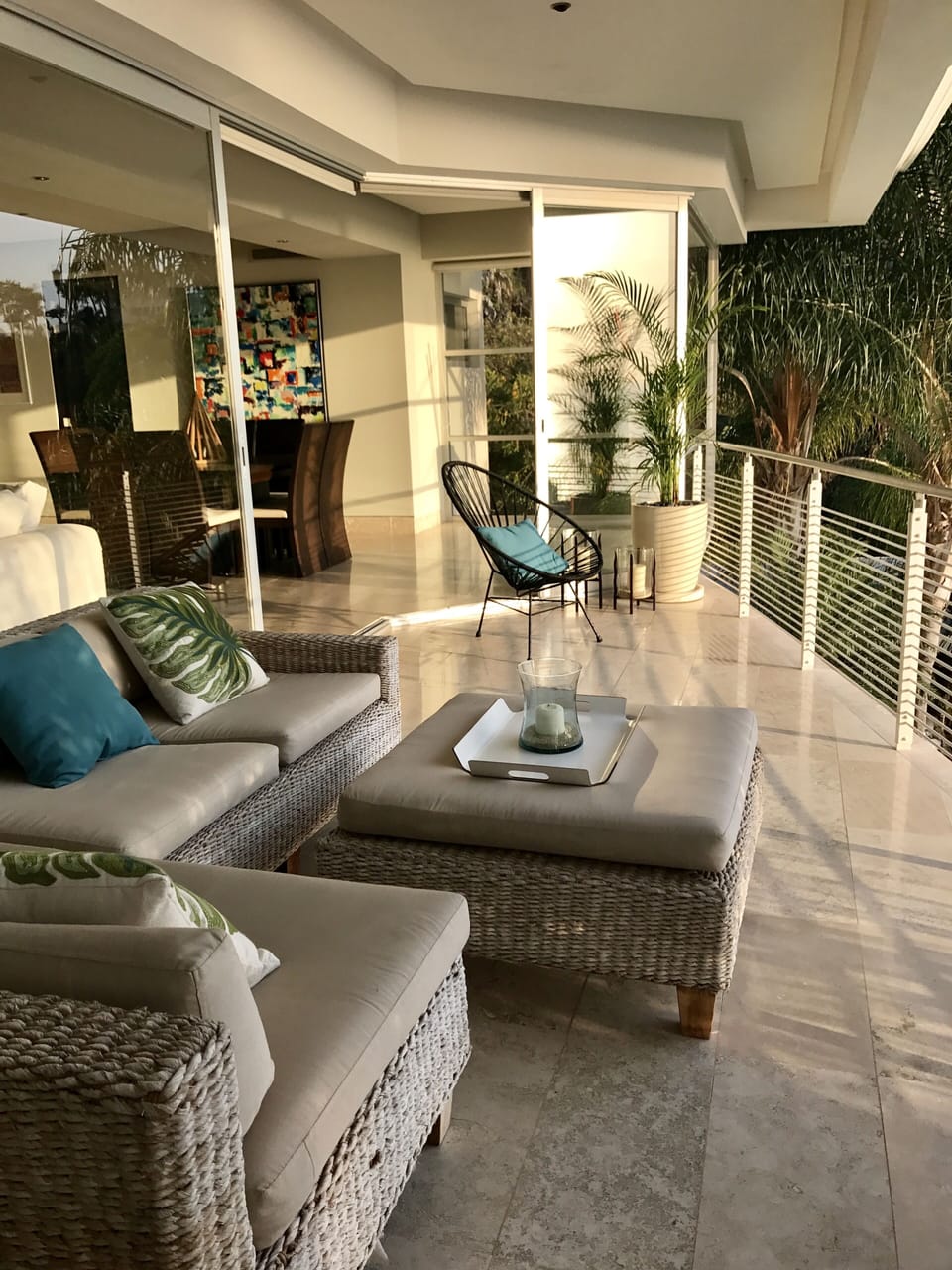 Terrace with comfortable sectional sofa 